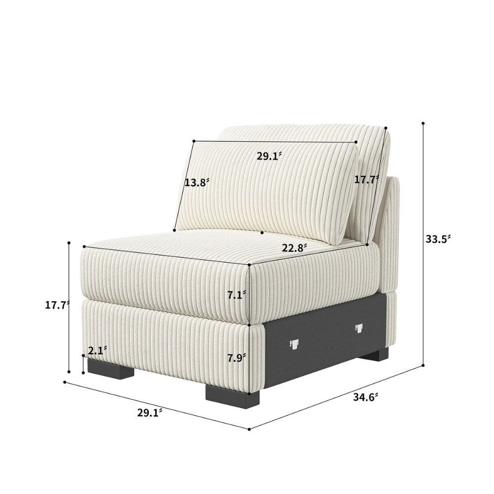Beige Corduroy Bank - Eénzits Sofa