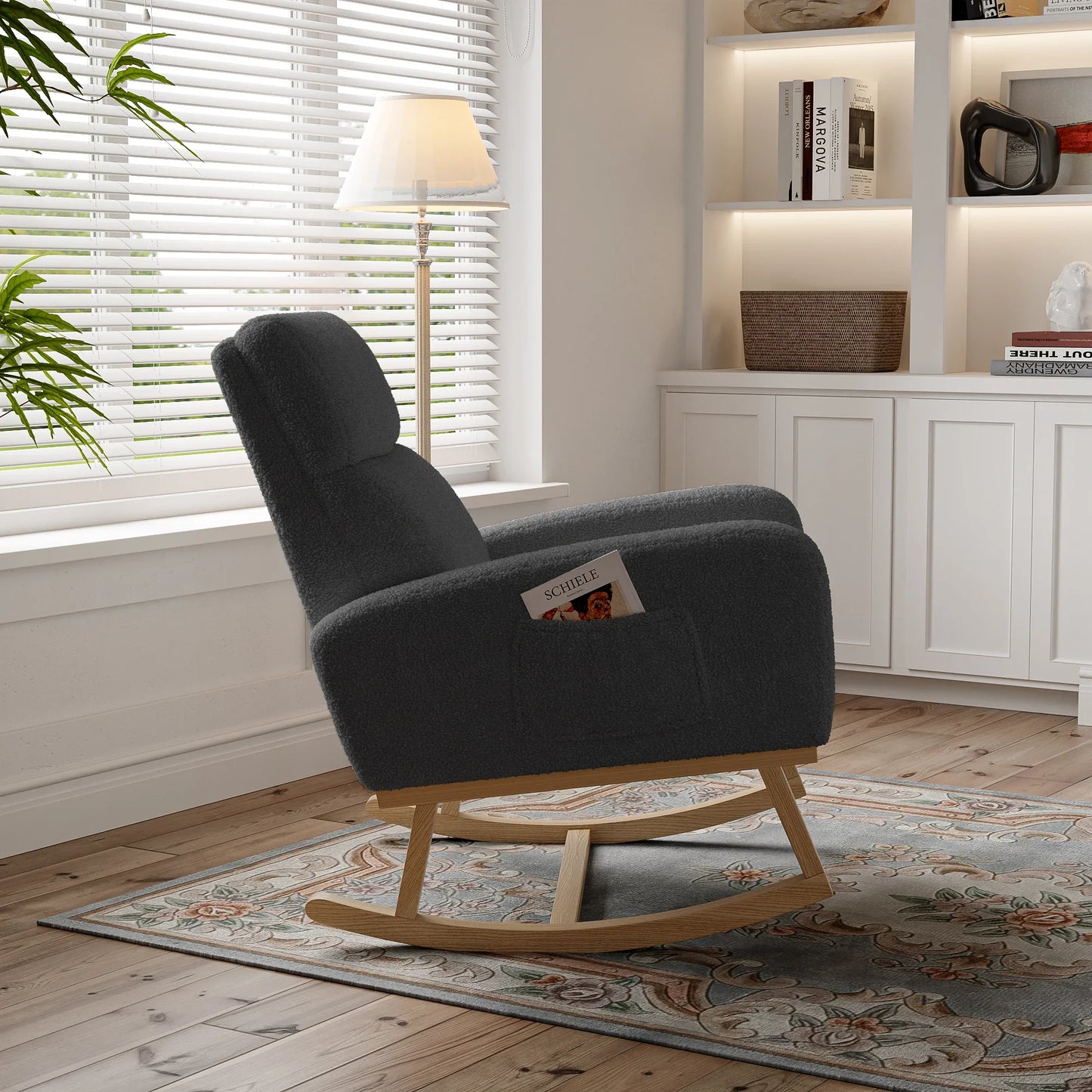 Schommelstoel - Stoffen Bekleding - zijvak - comfortabele rugleuning