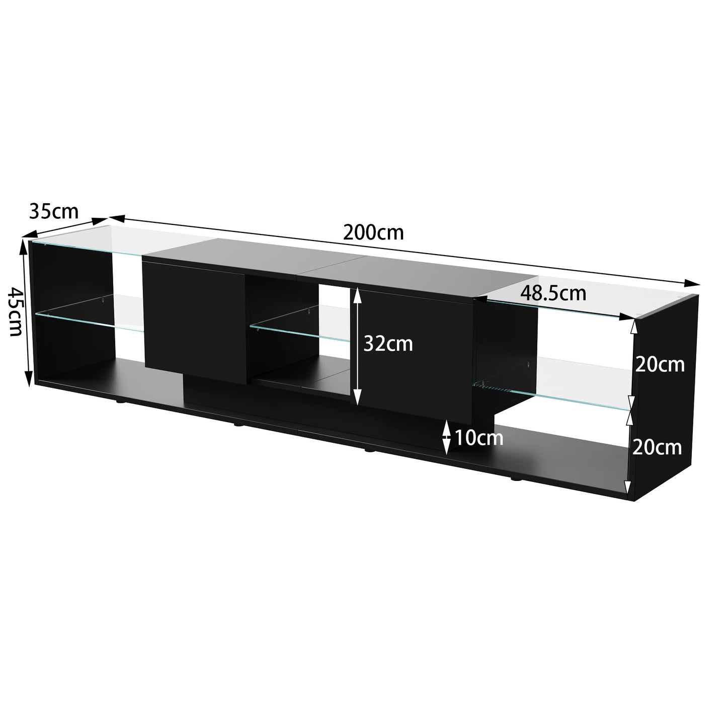 LED-verlichte TV-stand - Houten - 200x35x45cm, Zwart