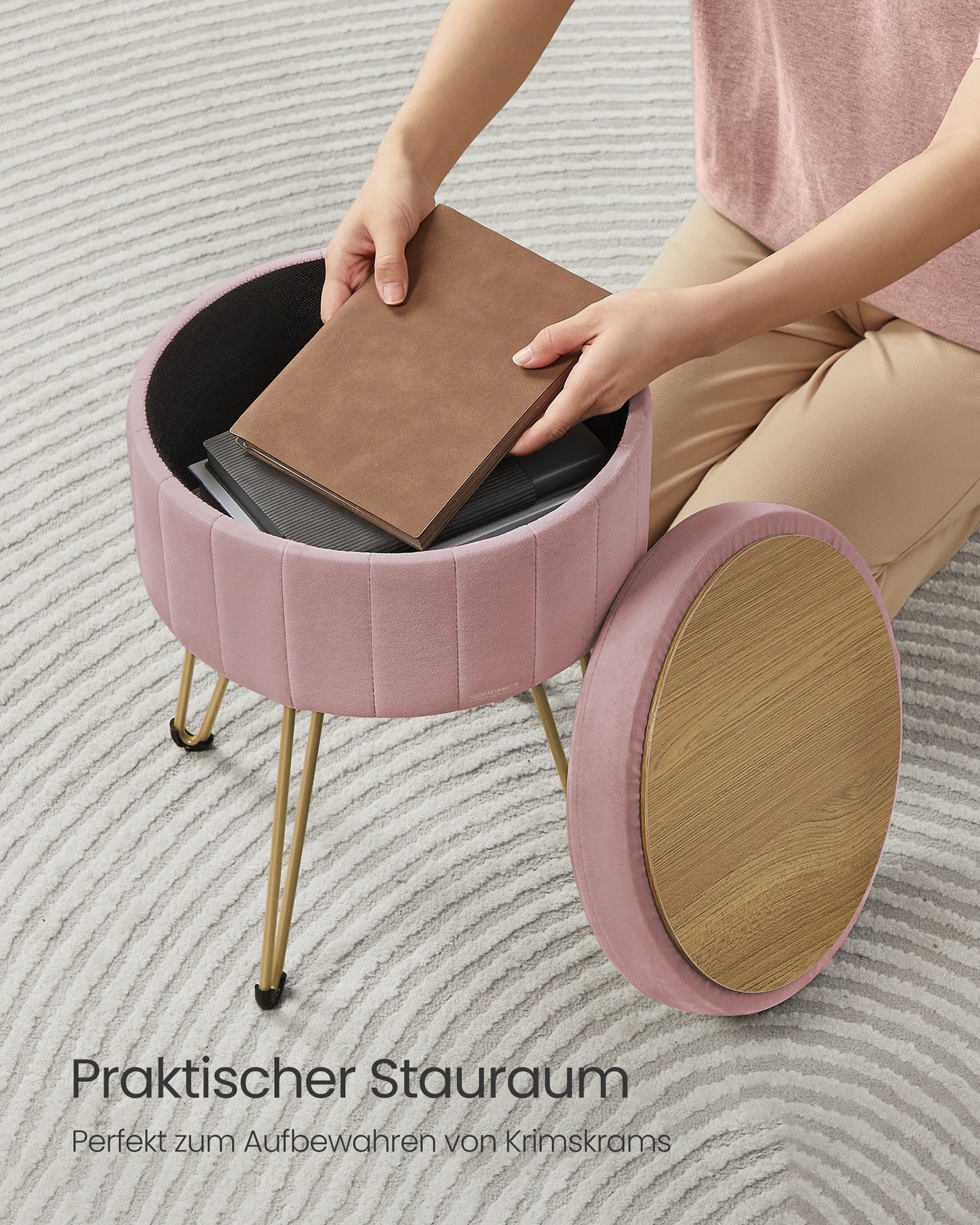 SONGMICS Seat stool stool (dressing table stool, velvet make-up stool), 4 metal legs, for dressing room, living room, Bedroom