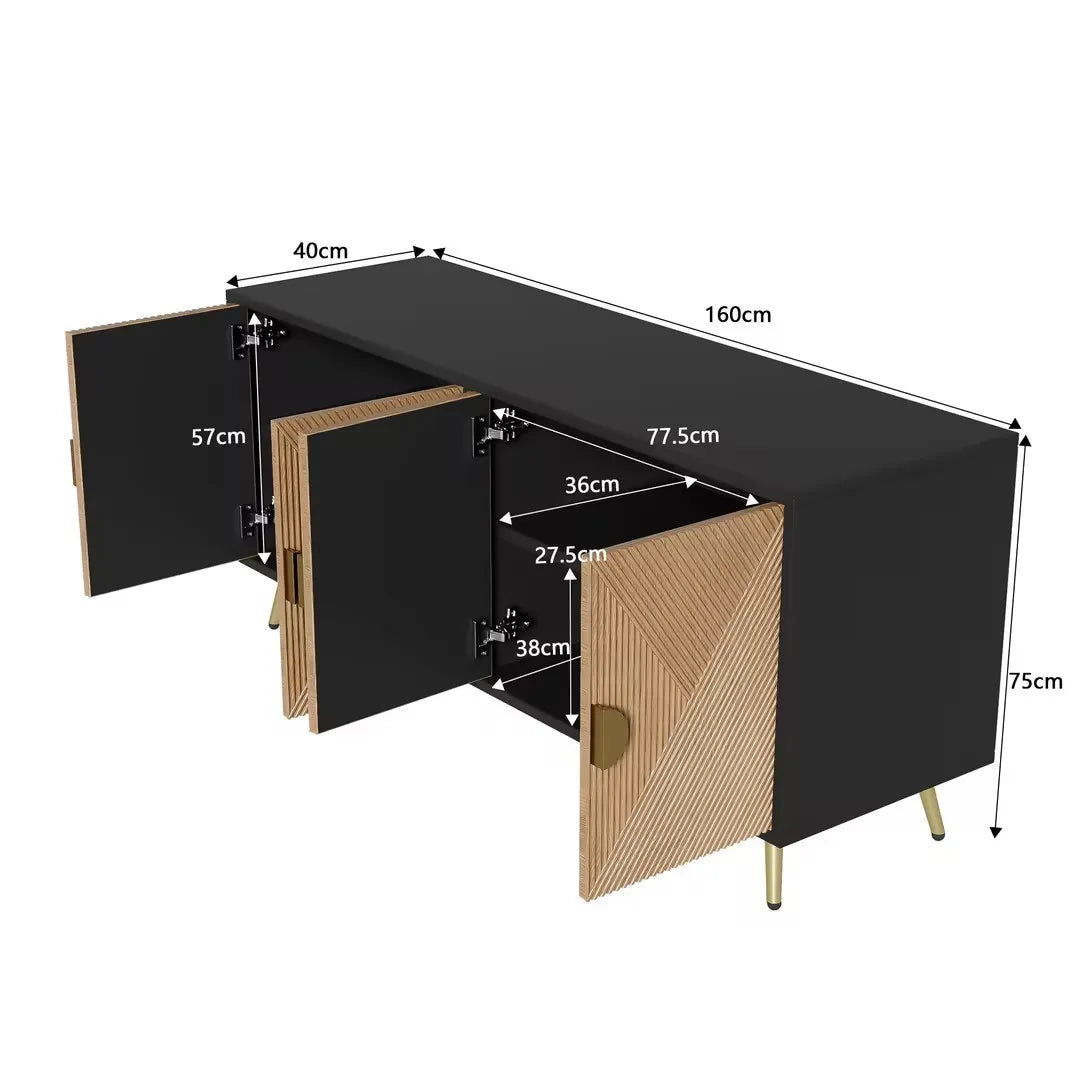Dressoir - 4 Deuren - Gouden Handgrepen - Glanzende Poten - Luxe afwerking