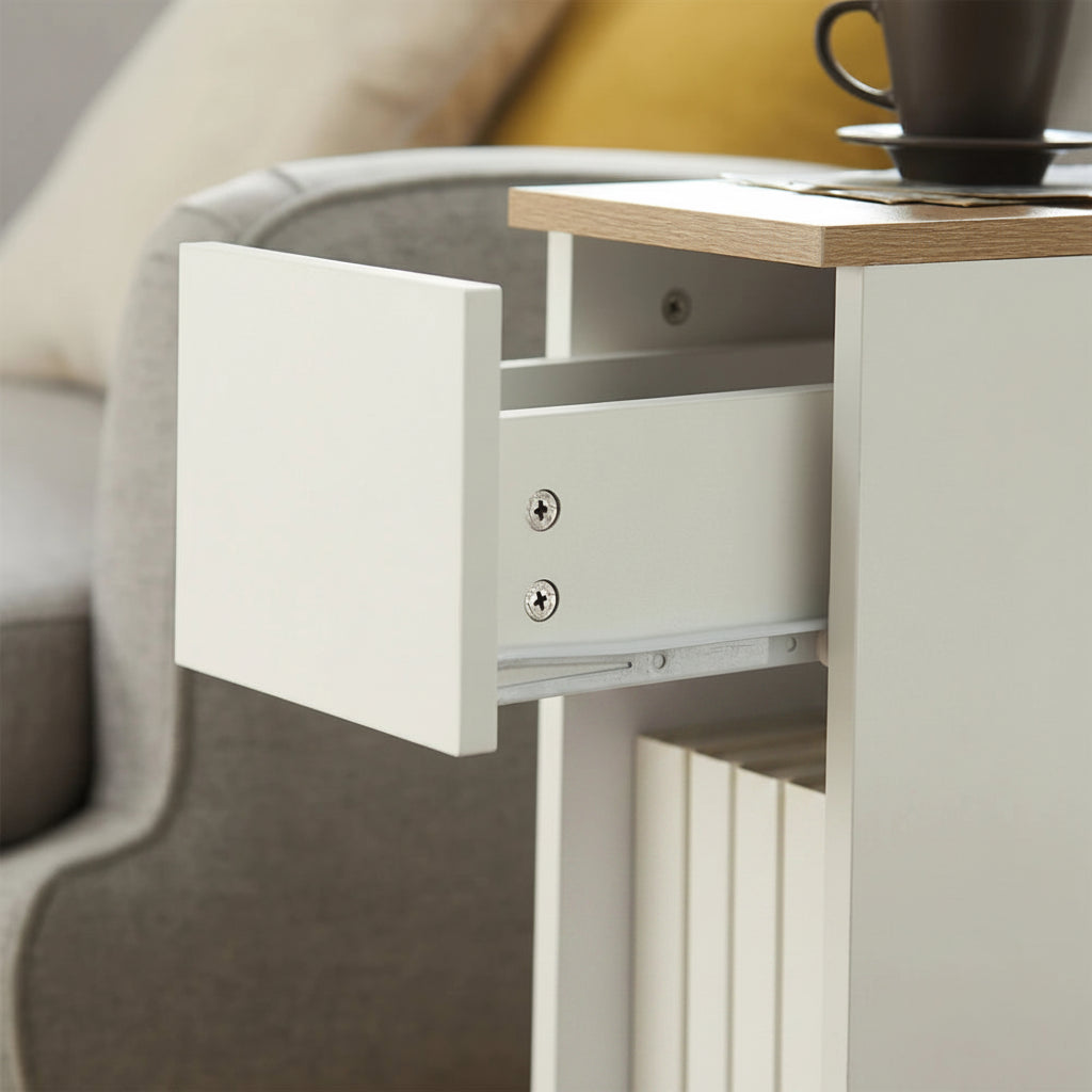 Set van 2 Nachtkastjes met Lade – Smalle Houten Bijzettafels voor Slaapkamer