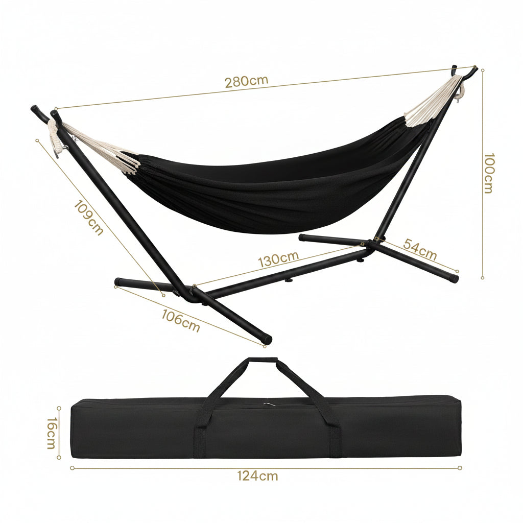EUGAD Portable Double Hammock with Heavy Duty Stand 250kg Capacity 2 Person Outdoor Hanging Swing Bed for Camping Garden 280x106x100cm