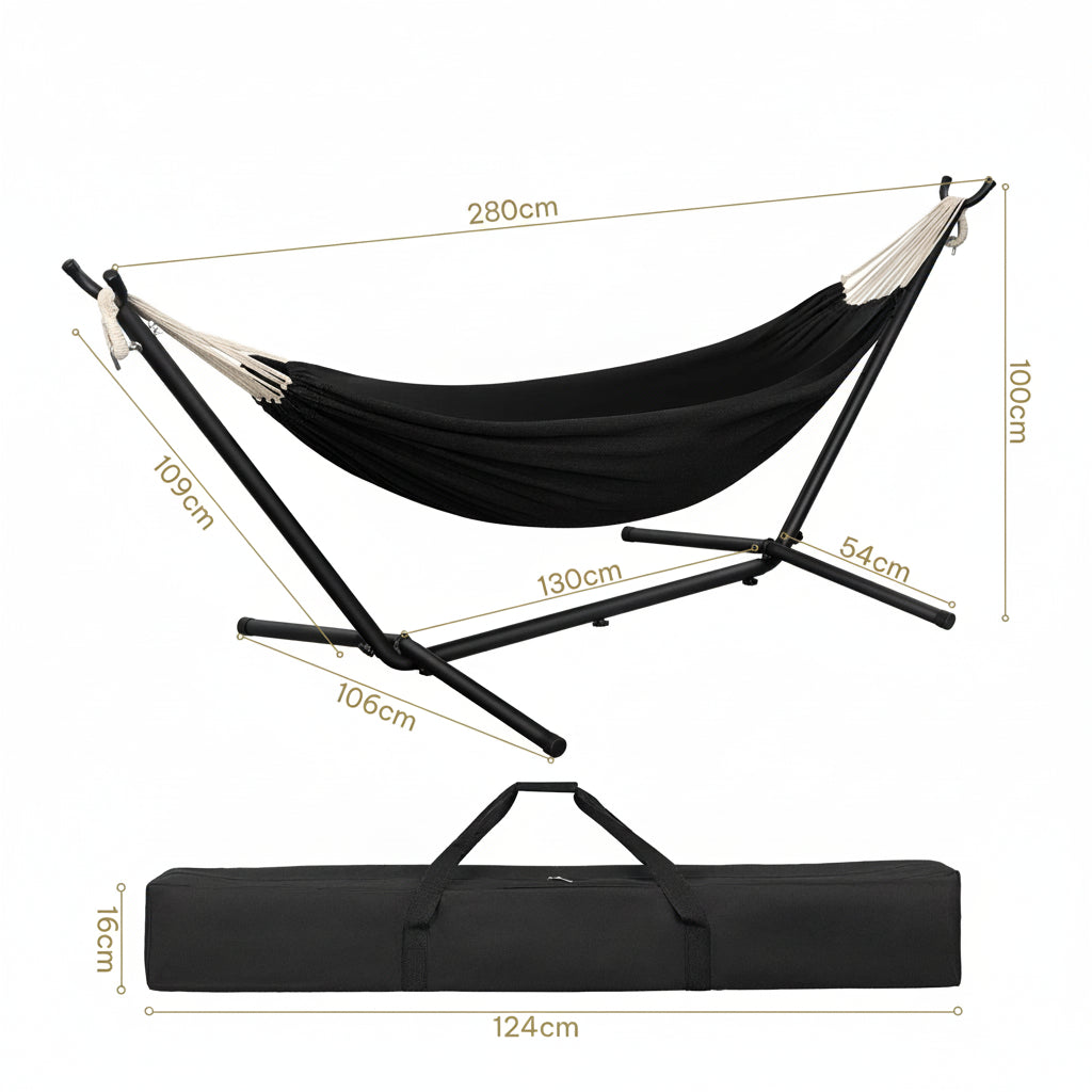 EUGAD Portable Double Hammock with Heavy Duty Stand 250kg Capacity 2 Person Outdoor Hanging Swing Bed for Camping Garden 280x106x100cm