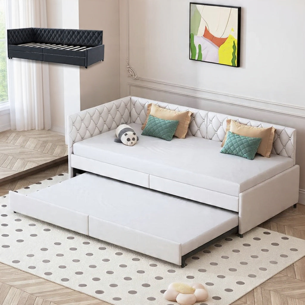Velours Slaapbank - 90 × 200 cm, Inclusief 12 cm Matras - Grijs/Wit