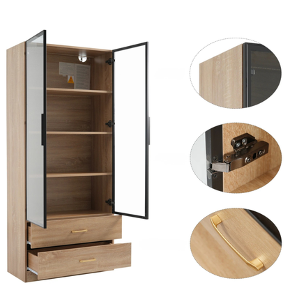 Glazen Kast met LED Stripverlichting - 2 Grote Lades & 2 Deuren