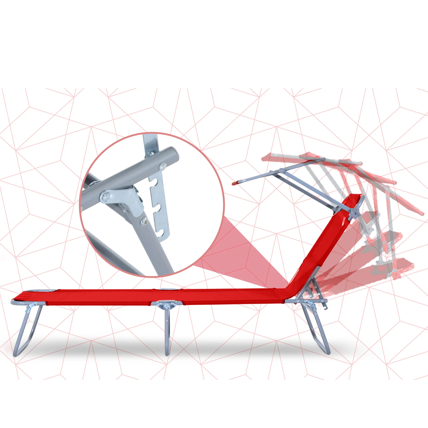 Loungestoel - Verstelbaar - Met Zonwering - Rood