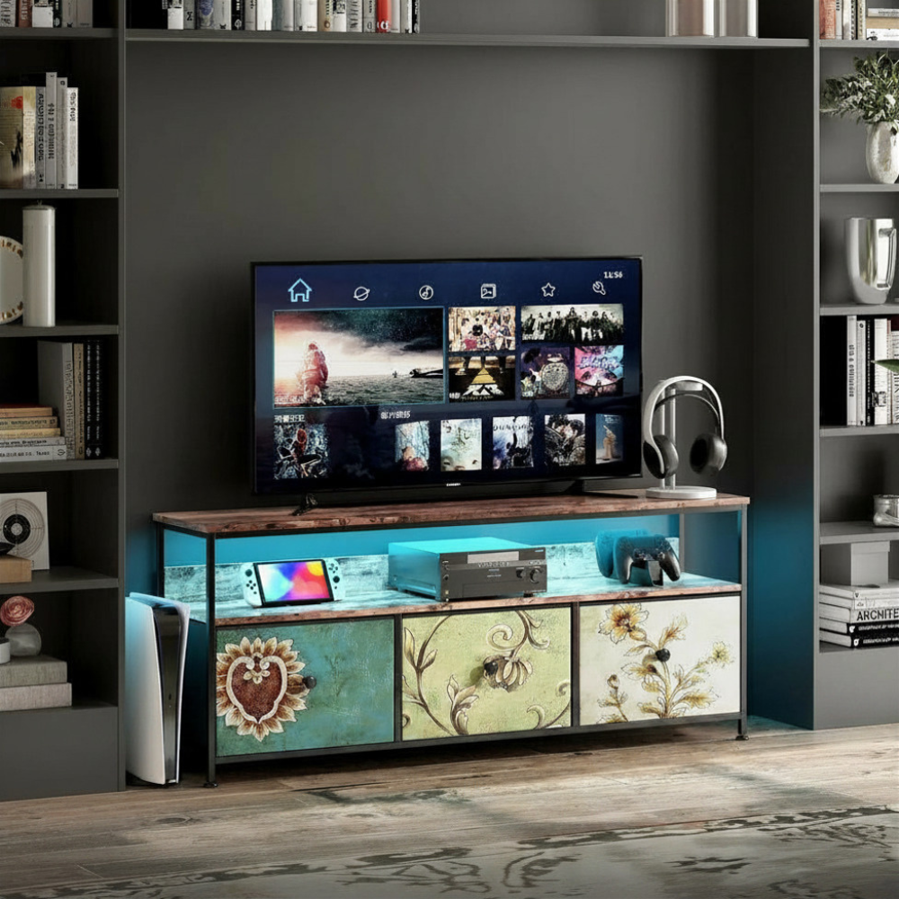 TV-stand - 3-Schuifladen TV-stand met LED-verlichting - Zwart