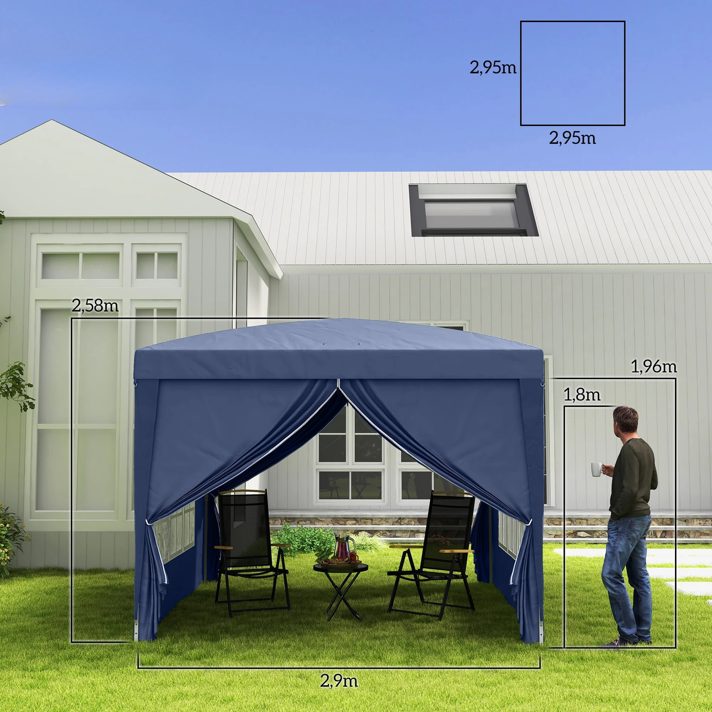 Partytent - 3x3m - Verwijderbare Wanden - Blauw