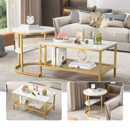 Salontafel Set - 2-Delig - Rond En Rechthoekig - Zwart En Wit