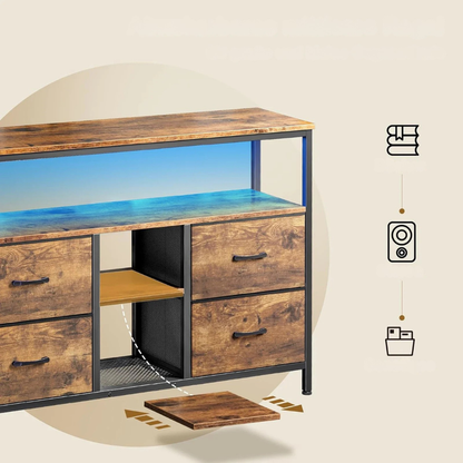 Iron Frame - 4-Deur TV-Eenheid met LED-verlichting - Zwart