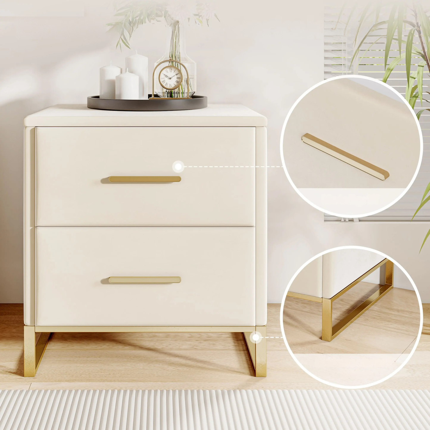 Nachtkastjes - Set van 2 - Velours bekleding - Gebroken Wit