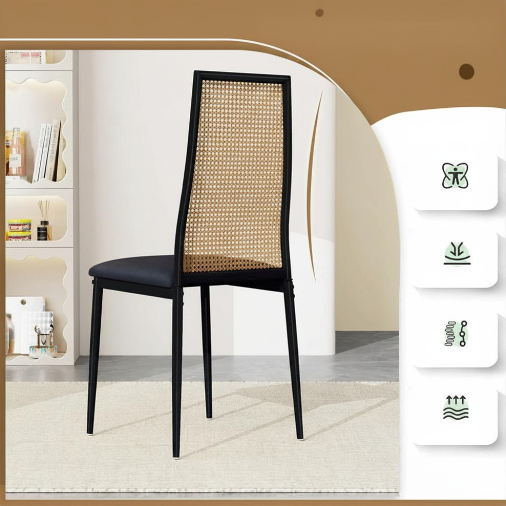 Kunstleer Eetkamerstoelen - Set van 2 - Zwart & Natuurlijk Hout