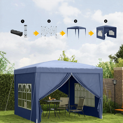 Partytent - 3x3m - Verwijderbare Wanden - Blauw