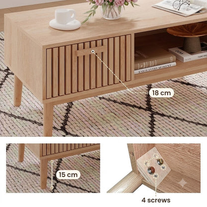 Houten Salontafel - 100 x 50 x 45 cm - Natuurlijke Houtafwerking, Opberglade & Modern Design