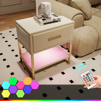Velours Nachtkastje met LED verlichting - 2-delige Set - Crème