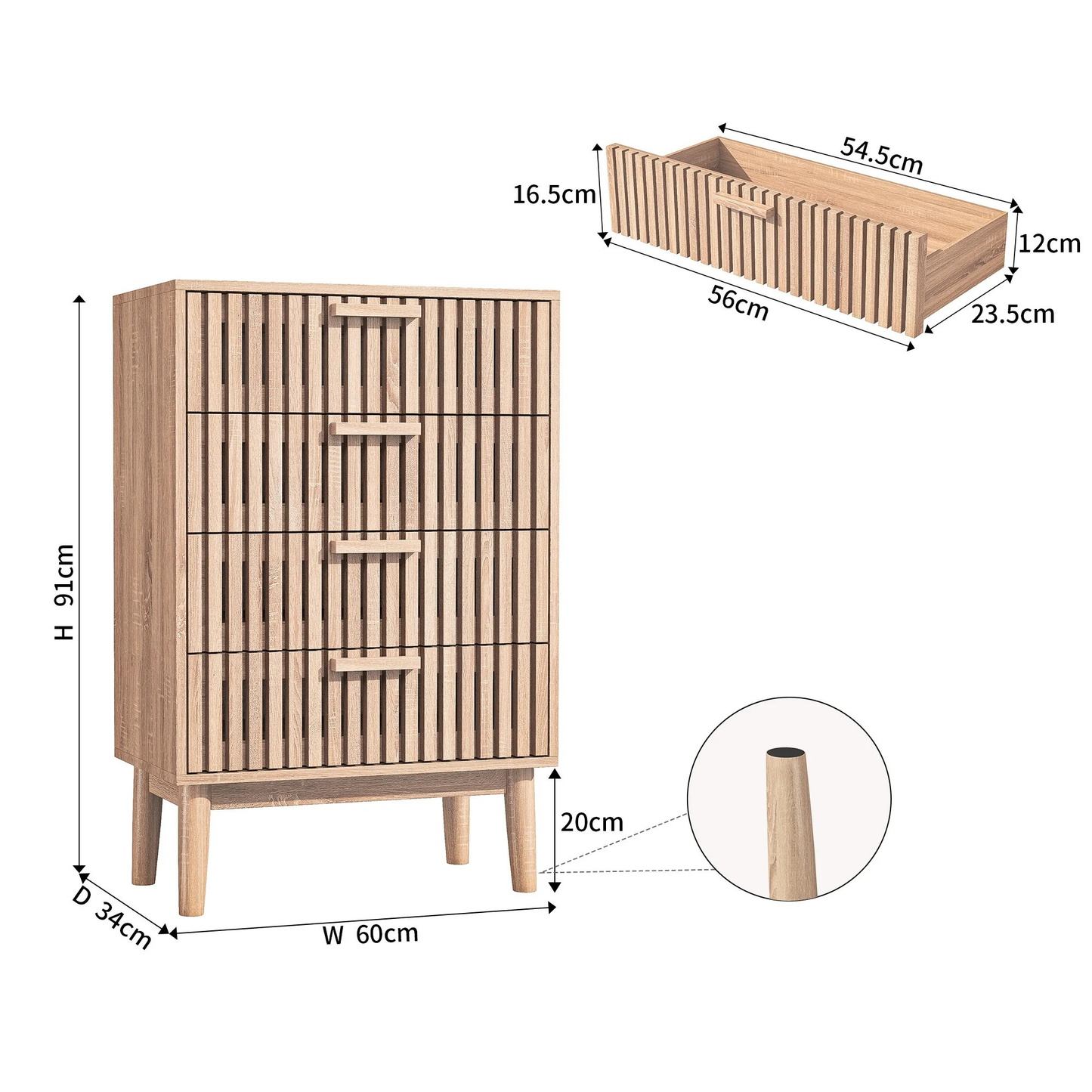 Dressoir - 4 Lades - Natuurlijk hout