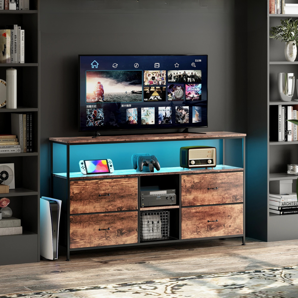 TV Kast - 4 Laden & LED Licht - Bruin