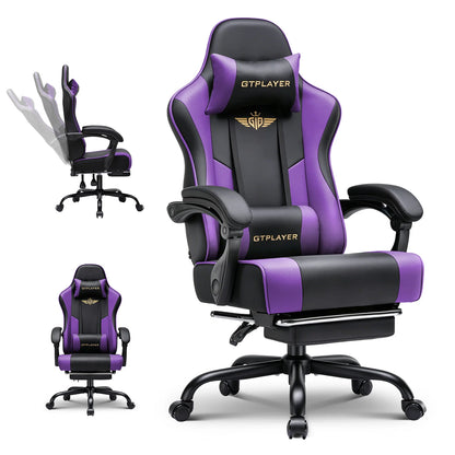 GTPLAYER Gaming chair Chair Gamer armchair-Ergonomic Gamer chair Height Adjustable Padded Gaming chair with Footrest Headrest and Lordo Support