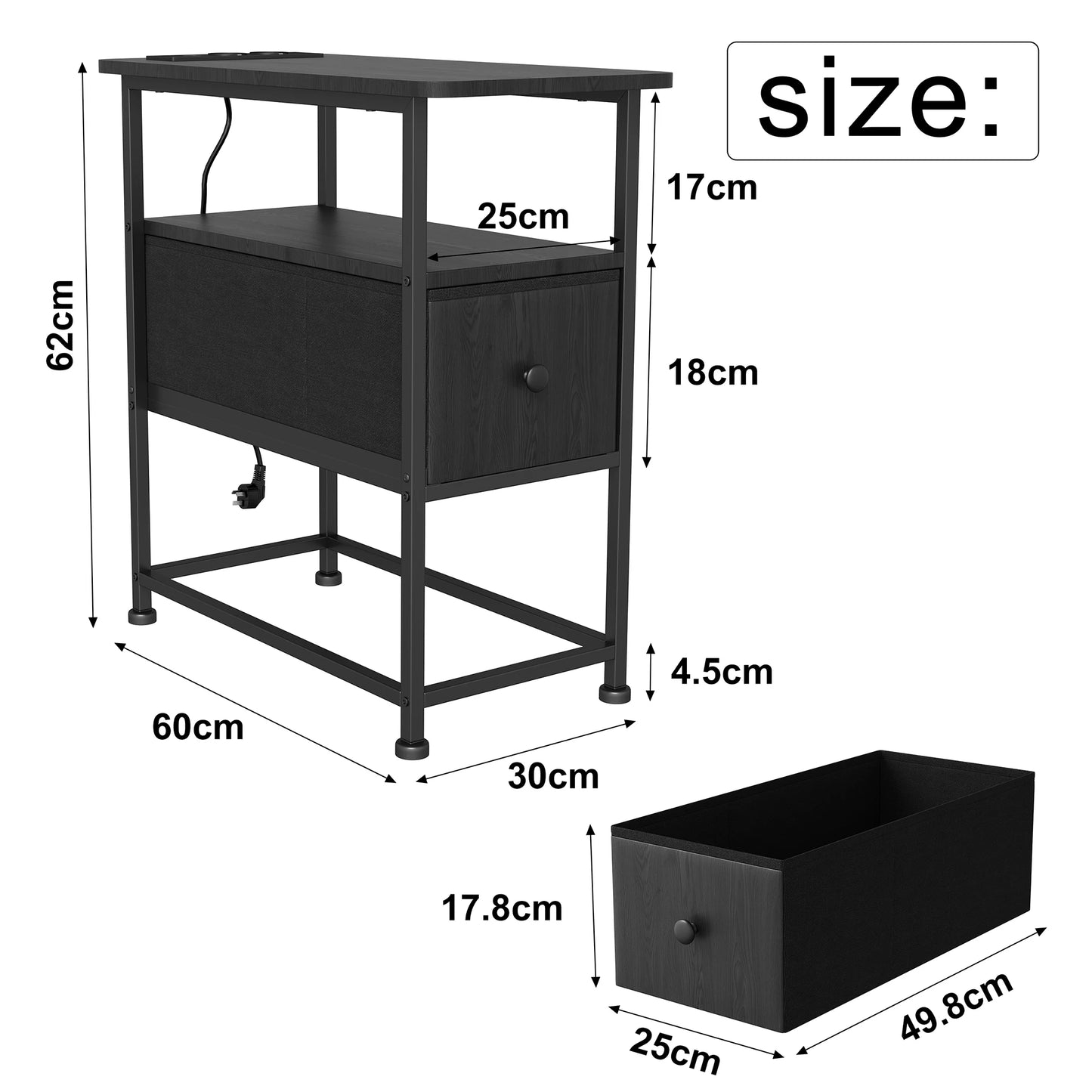 Nachtkastje - modern design - stevige basis - Zwart