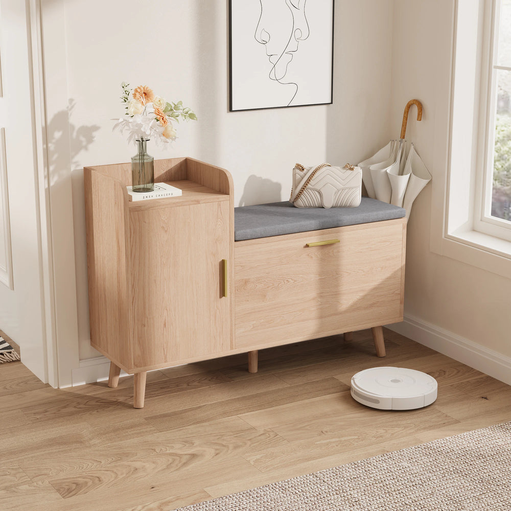 Anajqaqia 100x30x69.5cm Shoe Cabinet with Storage Space, Storage Bench, Lattice Door, Shoe Chest with Compartment, Wood