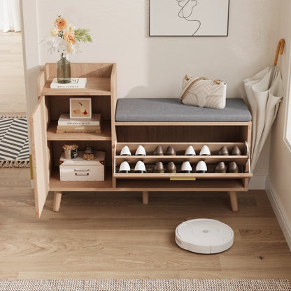 Anajqaqia 100x30x69.5cm Shoe Cabinet with Storage Space, Storage Bench, Lattice Door, Shoe Chest with Compartment, Wood