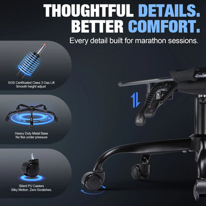 GTPLAYER Gaming chair Chair Gamer armchair-Ergonomic Gamer chair Height Adjustable Padded Gaming chair with Footrest Headrest and Lordo Support
