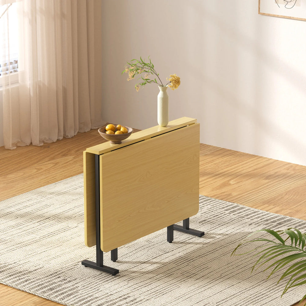 Uitschuifbare Opvouwbare Eettafel 120x80 cm – Beige – Ruimtebesparende Eettafel met MDF Tafelblad en Metalen Frame