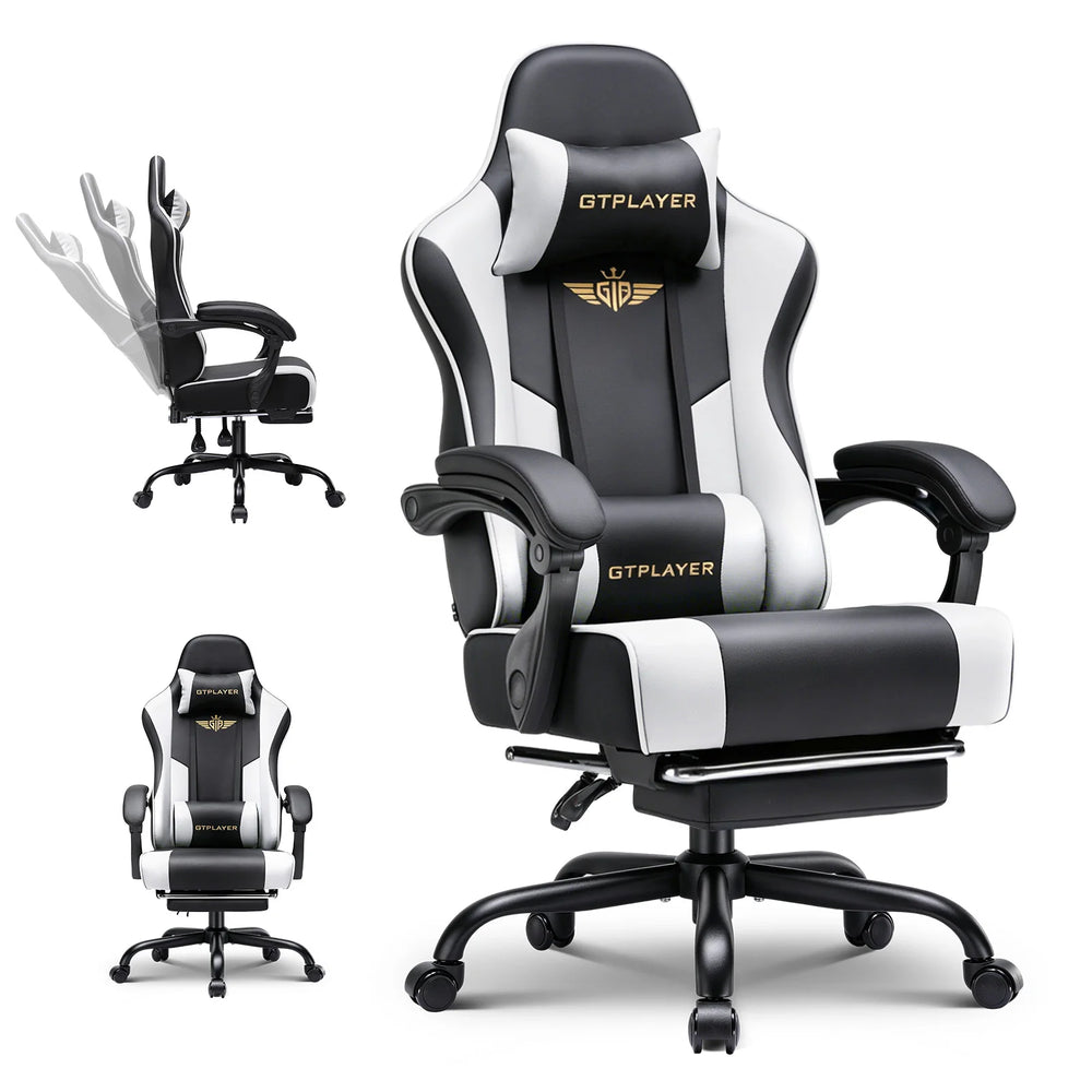 GTPLAYER Gaming chair Chair Gamer armchair-Ergonomic Gamer chair Height Adjustable Padded Gaming chair with Footrest Headrest and Lordo Support