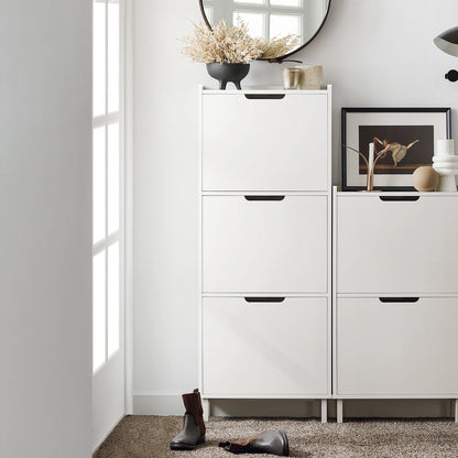 SoBuy FSR151-H-W 3 flap shoe cabinet narrow shoe rack with 6 shelf surfaces Shoe chest of drawers Shoe shelf White