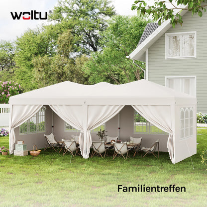 WOLTU Outdoor Garden Gazebo 3x6m Folding Pop-up Tent with 6 Removable Side Panels UV Resistant Waterproof Carry Bag for Parties