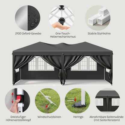 WOLTU Outdoor Garden Gazebo 3x6m Folding Pop-up Tent with 6 Removable Side Panels UV Resistant Waterproof Carry Bag for Parties