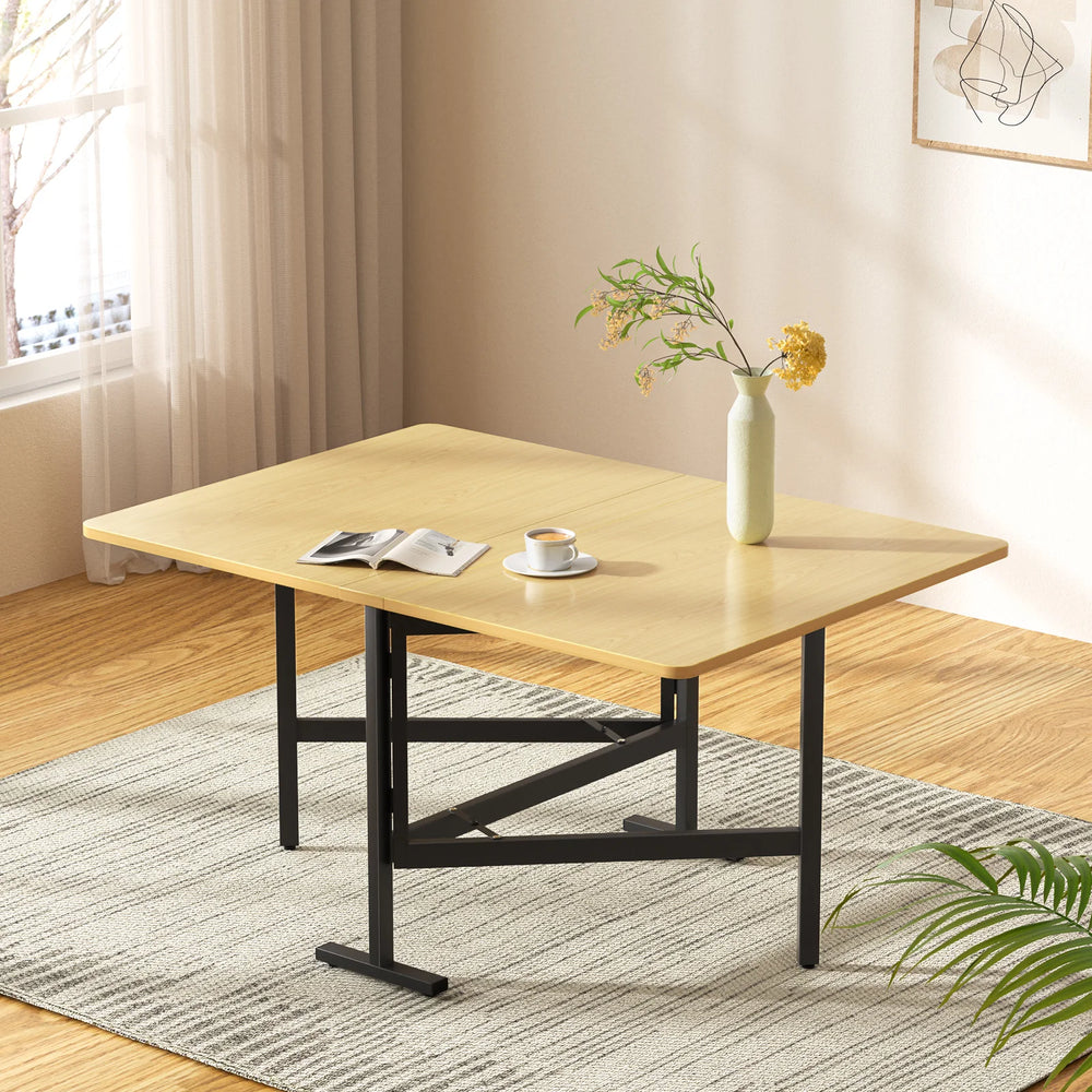 Uitschuifbare Opvouwbare Eettafel 120x80 cm – Beige – Ruimtebesparende Eettafel met MDF Tafelblad en Metalen Frame