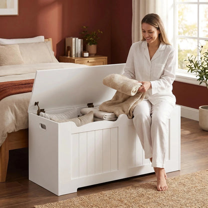 Storage Chest, Storage Trunk with 2 Safety Hinge, 100 cm Lift-Top Storage Bench, Wooden Storage Organizer for Entryway