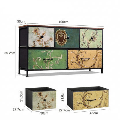 Ladekast - 5 Lades - Vintage Houtlook - Zwart Metalen Frame