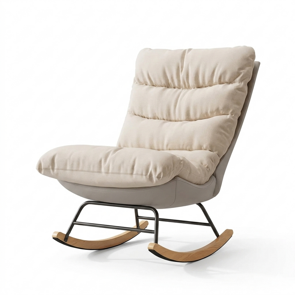 Kunstleer Rockingstoel - Leesstoel - Woonkamer en Slaapkamer Zitmeubilair, TV-Stoel met Extra-Lange Anti-Slip Pad - Beige