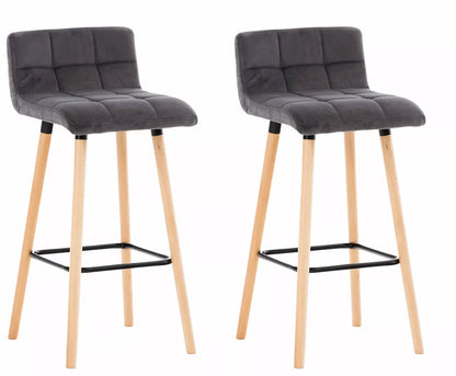 In And OutdoorMatch Barkruk Cissy Emmett - Grijs - Fluweel - Hout - Modern Design - Rugleuning - Voor Keuken en Bar - Gestoffeerde Zitting Barkrukken / hocker