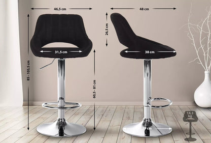 In And OutdoorMatch Barkruk Hipo Zwart chroom Lorenz - Stof - Zithoogte 60-81cm - Ergonomische barstoelen - In hoogte verstelbaar - Set van 1 - Met rugleuning - Voor keuken en bar Barkrukken / hocker