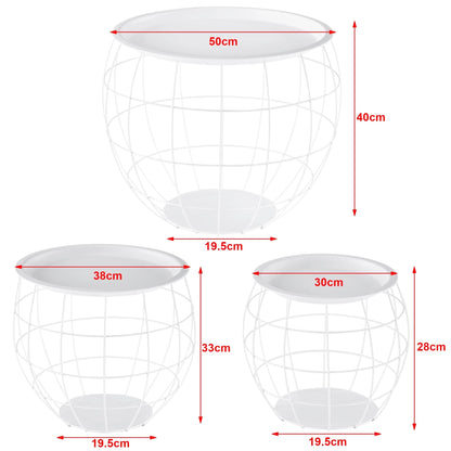 In And OutdoorMatch Bijzettafel Kendall - Met afneembaar tafelblad - MDF Metaal - Set van 3 - Wit - Modern design Bijzetttafel