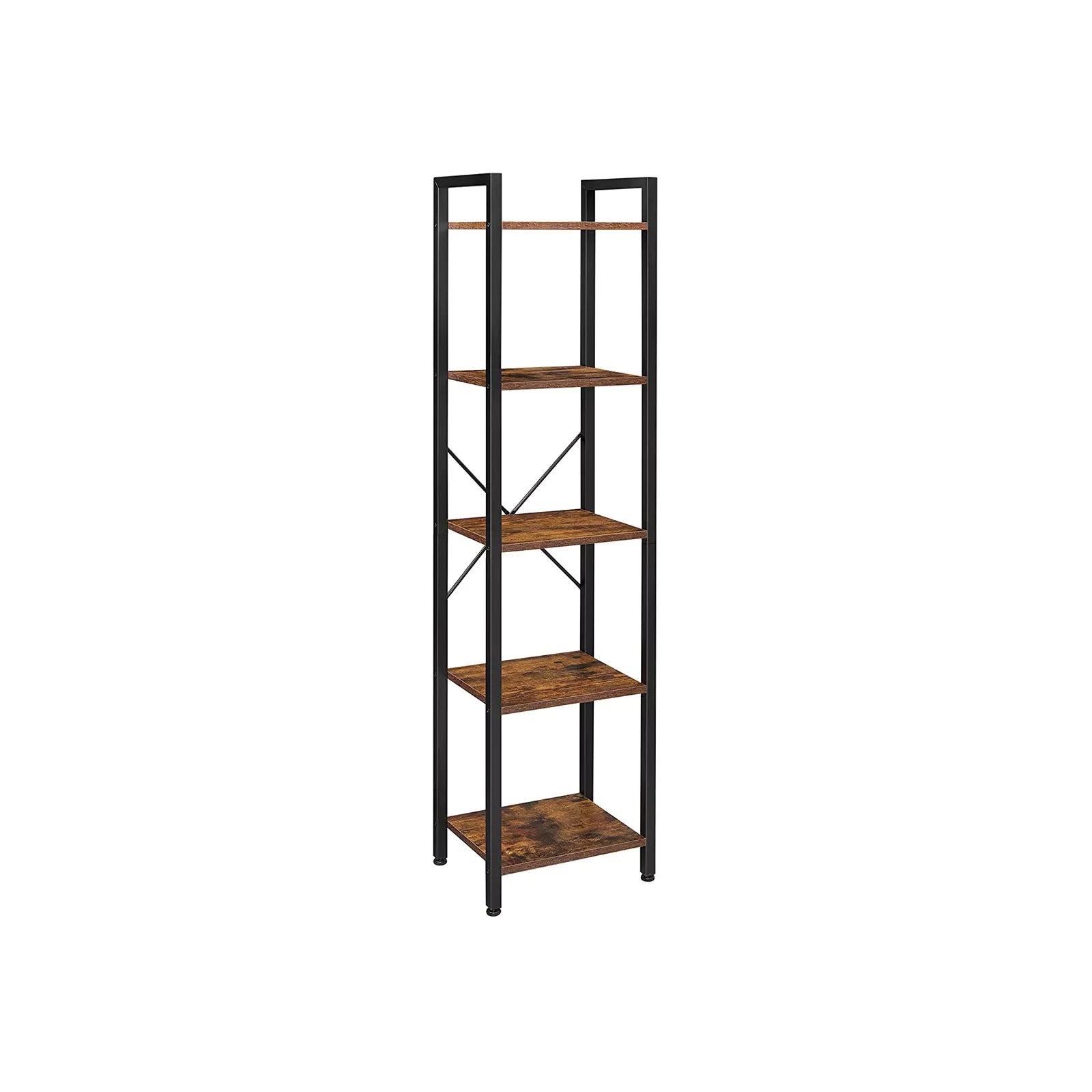 In And OutdoorMatch Boekenkast Charlene - Opbergrek - 5 Lagen - Open Planken - Kantoor - Woonkamer - Slaapkamer - 40x30x146cm - Vintage Bruin/Zwart storage rack