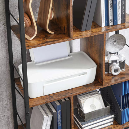 In And OutdoorMatch Boekenkast Sherman - 5 Tier Shelving Unit - Office Shelves - Open Shelves - Industrial Design - Living Room - Bedroom - Office - Study - Home - Office - Vintage Brown/Black Boekenkast