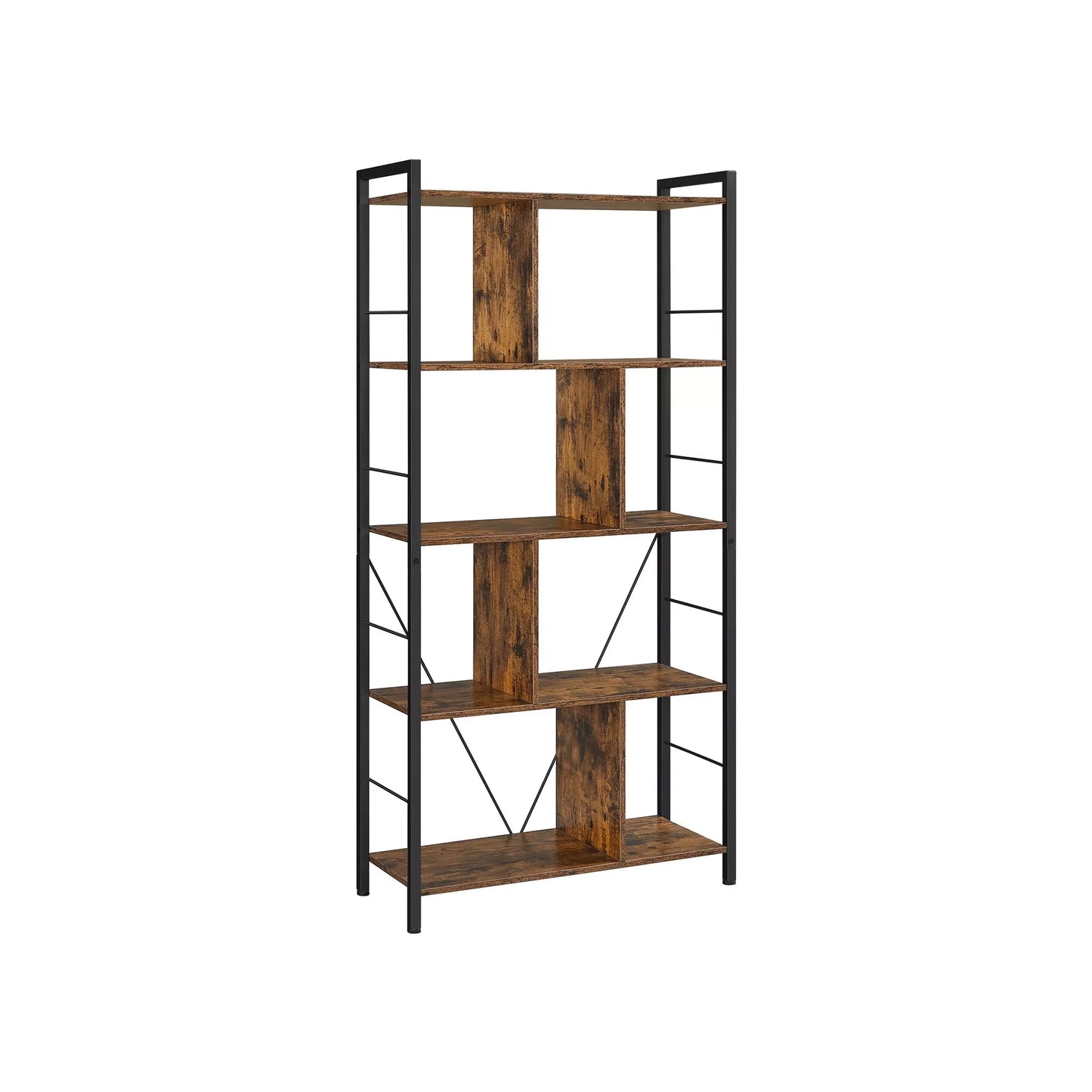 In And OutdoorMatch Boekenkast Sherman - 5 Tier Shelving Unit - Office Shelves - Open Shelves - Industrial Design - Living Room - Bedroom - Office - Study - Home - Office - Vintage Brown/Black Boekenkast