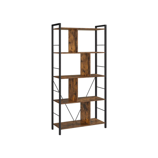 In And OutdoorMatch Boekenkast Sherman - 5 Tier Shelving Unit - Office Shelves - Open Shelves - Industrial Design - Living Room - Bedroom - Office - Study - Home - Office - Vintage Brown/Black Boekenkast