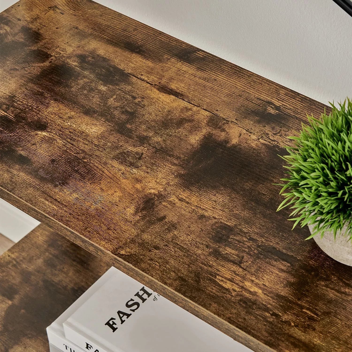 In And OutdoorMatch Boekenkast Tony- Ladderplank - 4 lagen - Staande plank - Bamboe - Vintage - Bruin Zwart Boekenkast