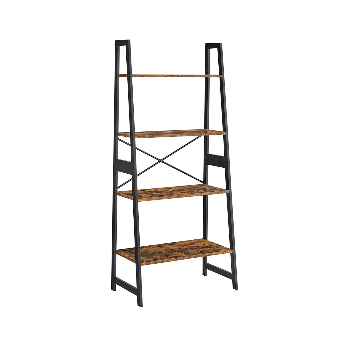 In And OutdoorMatch Boekenkast Tony- Ladderplank - 4 lagen - Staande plank - Bamboe - Vintage - Bruin Zwart Boekenkast