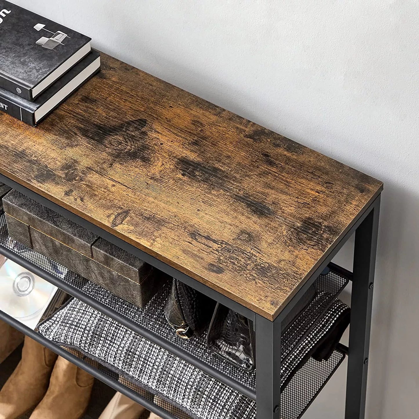 In And OutdoorMatch Carolanne - schoenenstandaard - 32-40 paar schoenen - opbergrek - 100 x 30 x 152 cm - vintage bruin zwart shoe rack