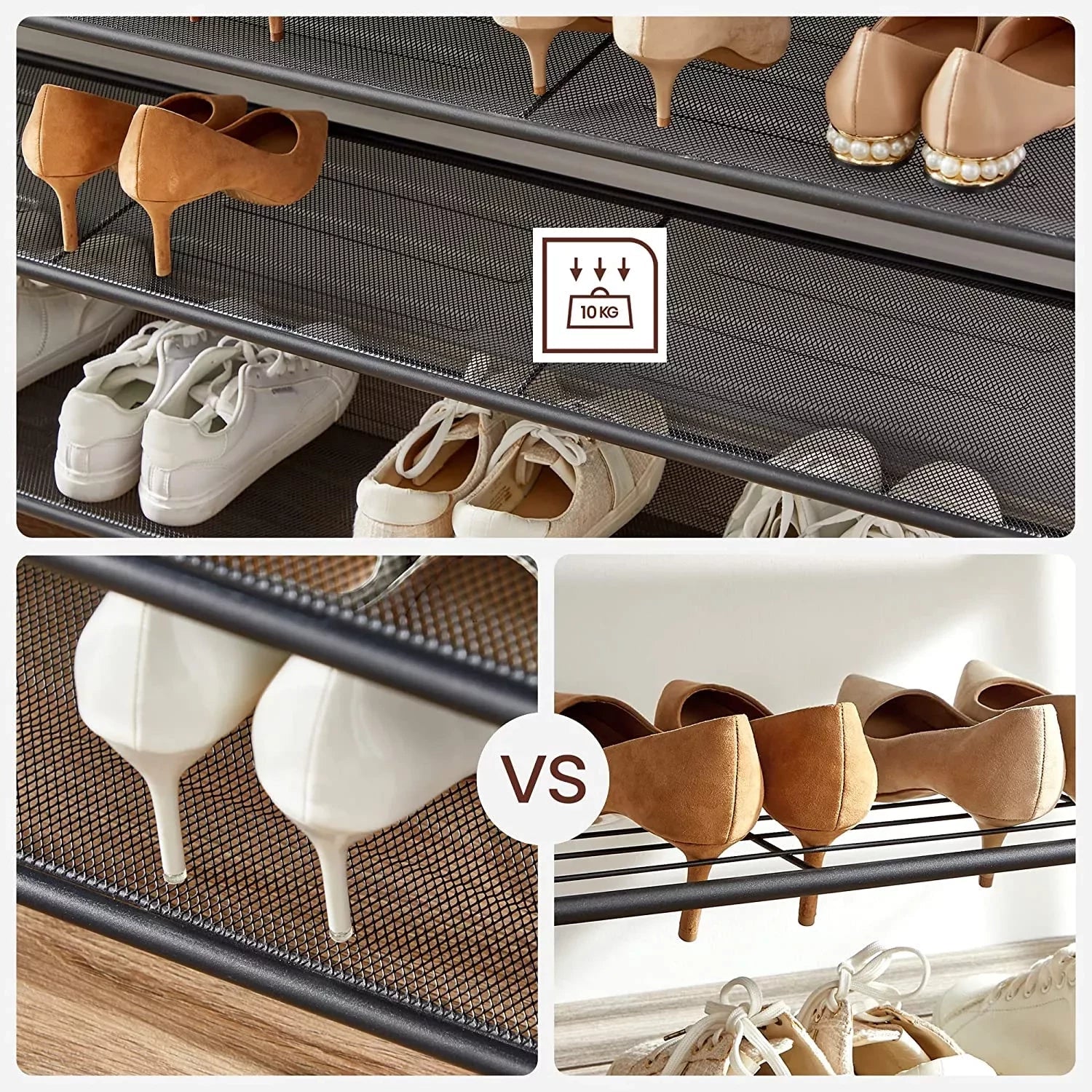 In And OutdoorMatch Carolanne - schoenenstandaard - 32-40 paar schoenen - opbergrek - 100 x 30 x 152 cm - vintage bruin zwart shoe rack