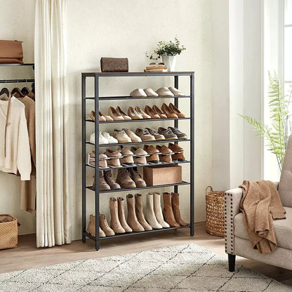 In And OutdoorMatch Carolanne - schoenenstandaard - 32-40 paar schoenen - opbergrek - 100 x 30 x 152 cm - vintage bruin zwart shoe rack