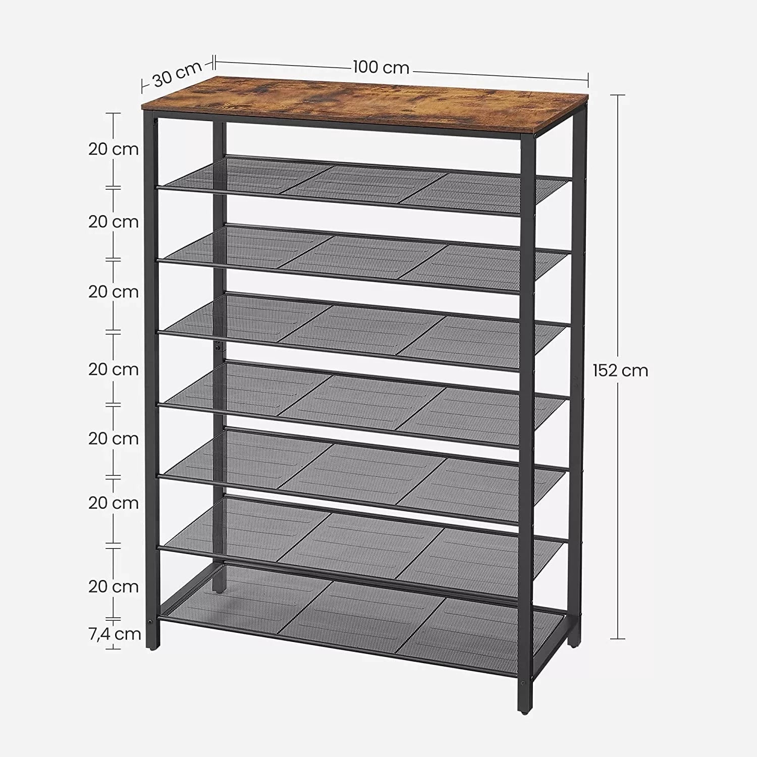 In And OutdoorMatch Carolanne - schoenenstandaard - 32-40 paar schoenen - opbergrek - 100 x 30 x 152 cm - vintage bruin zwart shoe rack