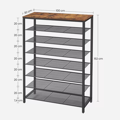 In And OutdoorMatch Carolanne - schoenenstandaard - 32-40 paar schoenen - opbergrek - 100 x 30 x 152 cm - vintage bruin zwart shoe rack